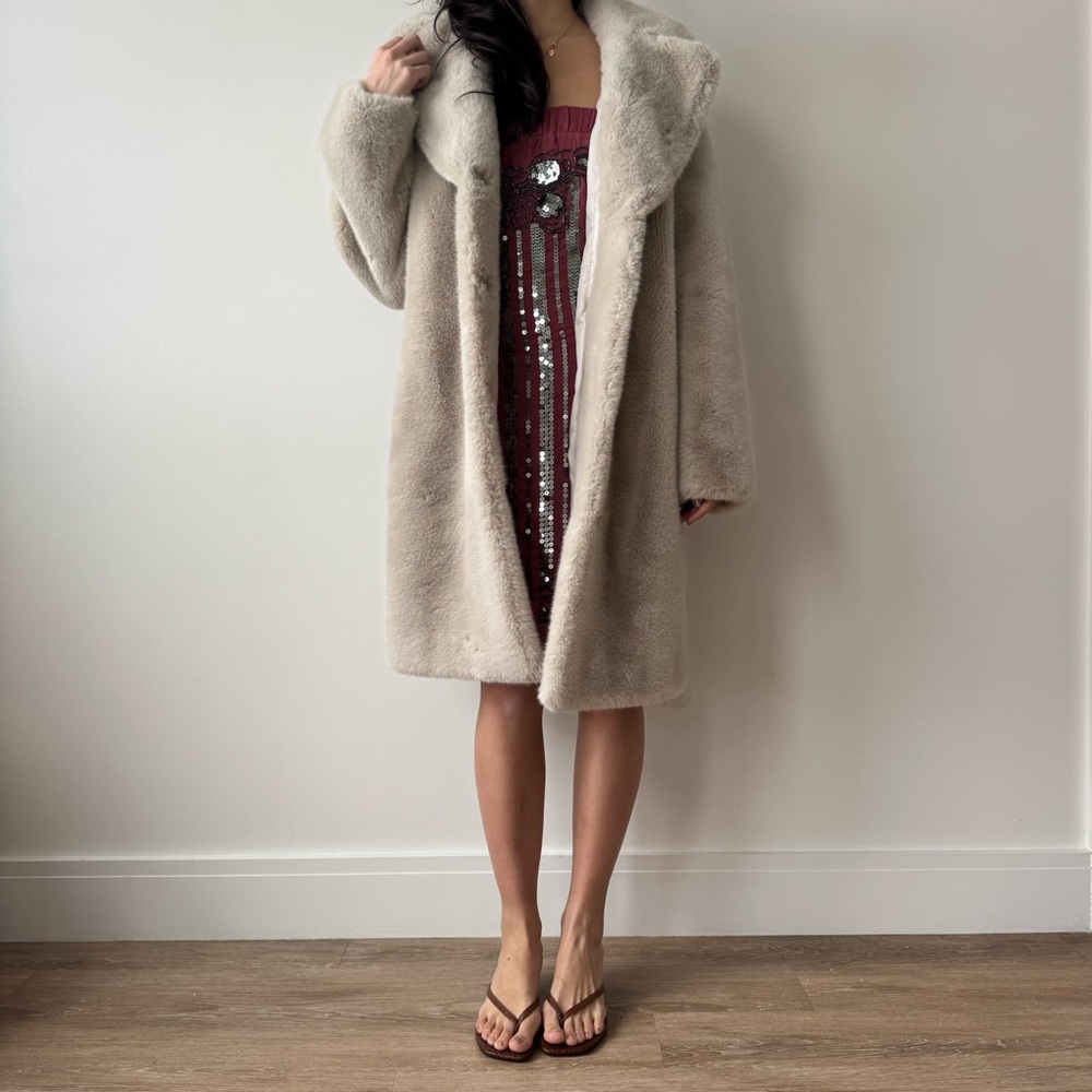 Stand Studio Cream Faux Fur Jacket